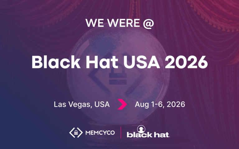 Promotional graphic stating “We Were @ Black Hat USA 2026,” held in Las Vegas, USA, from August 1-6, alongside a nod to Memcyco at Global Anti-Scam Summit America 2026. Memcyco and Black Hat logos are featured at the bottom.